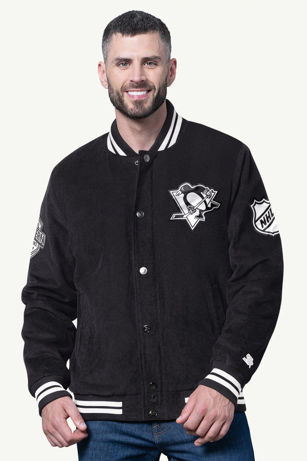 starter MENS PITTSBURGH PENGUINS BLACKOUT CORDUROY VARSITY JACKET