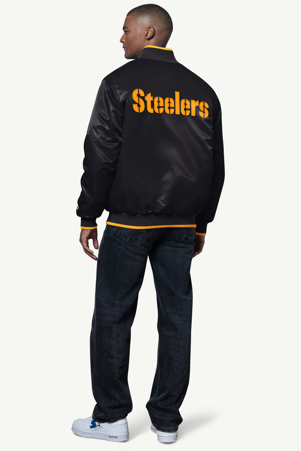Starter MENS PITTSBURGH STEELERS AMBASSADOR SATIN VARSITY JACKET