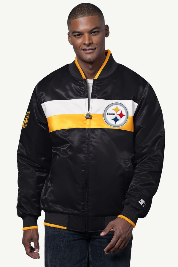 starter MENS PITTSBURGH STEELERS AMBASSADOR SATIN VARSITY JACKET