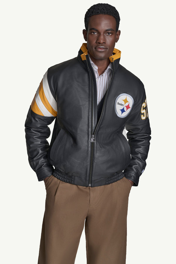 starter MENS PITTSBURGH STEELERS FULL ZIP LEATHER JACKET