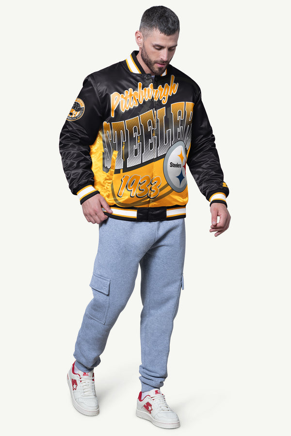 Starter MENS PITTSBURGH STEELERS PASS RUSH SATIN VARSITY JACKET