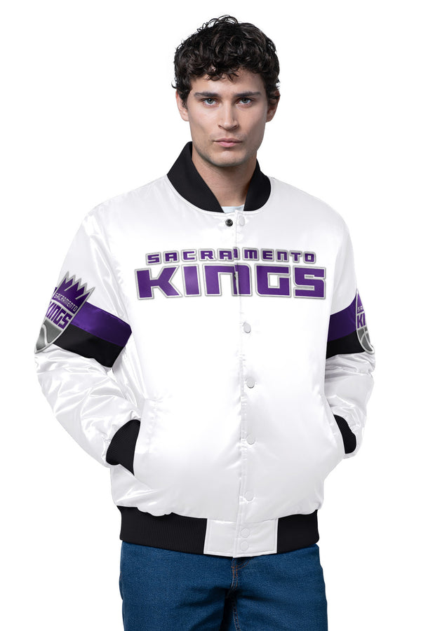 starter MENS SACRAMENTO KINGS TRIPLE OPTION SATIN VARSITY JACKET
