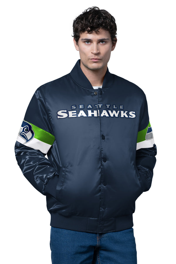 starter MENS SEATTLE SEAHAWKS TRIPLE OPTION SATIN VARSITY JACKET