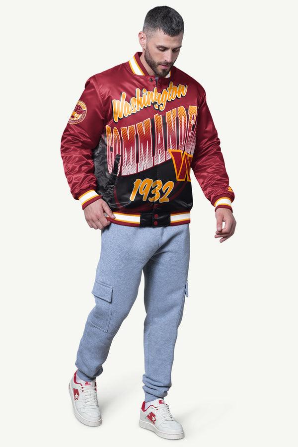 Starter MENS WASHINGTON COMMANDERS PASS RUSH SATIN VARSITY JACKET