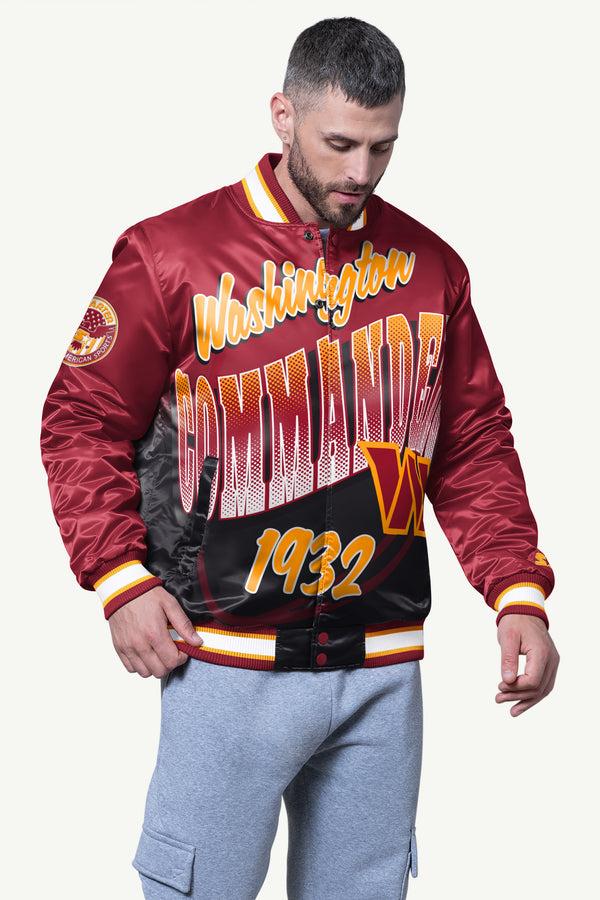 starter MENS WASHINGTON COMMANDERS PASS RUSH SATIN VARSITY JACKET