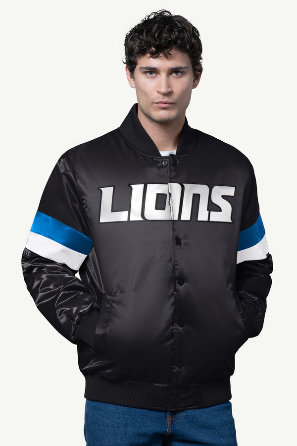 starter MENS DETROIT LIONS SATIN VARSITY JACKET