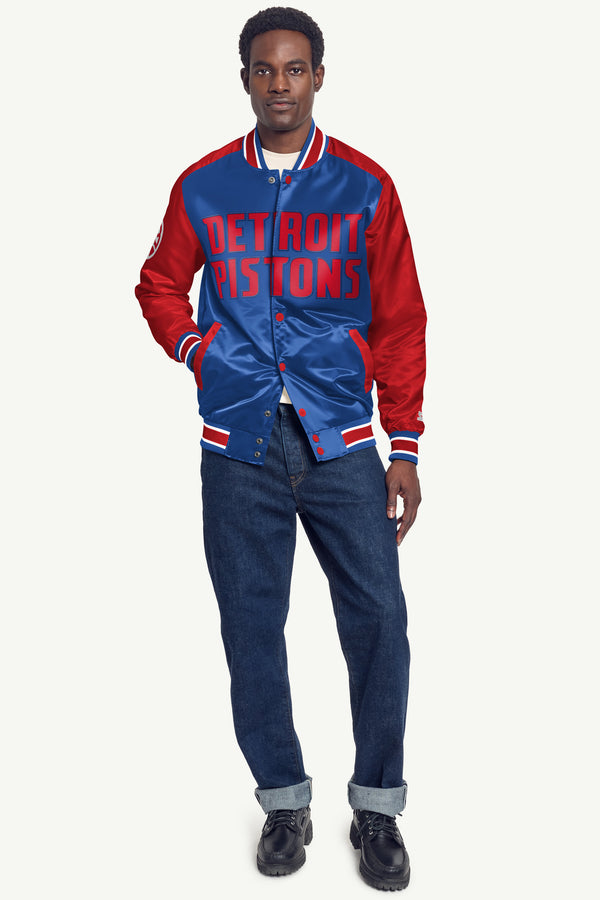 Starter MENS DETROIT PISTONS SATIN VARSITY JACKET