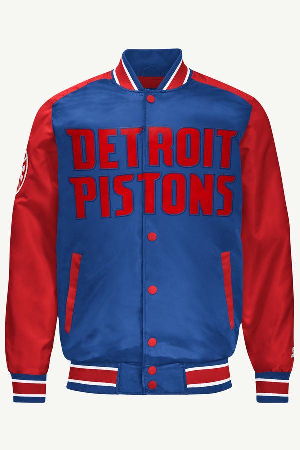 starter MENS DETROIT PISTONS SATIN VARSITY JACKET