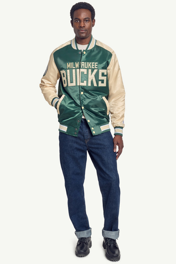 Starter MENS MILWAUKEE BUCKS SATIN VARSITY JACKET