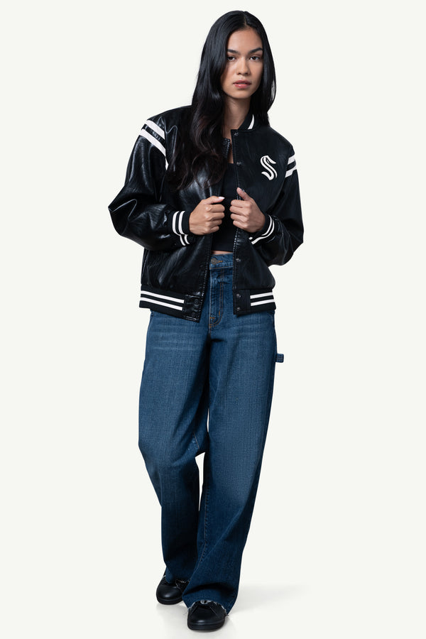 Starter WOMENS SEATTLE KRAKEN FAUX LEATHER VARSITY