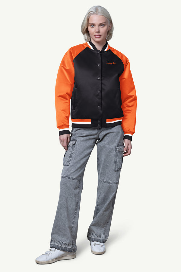 Starter WOMENS ANAHAEIM DUCKS FINAL SCORE SATIN VARSITY JACKET
