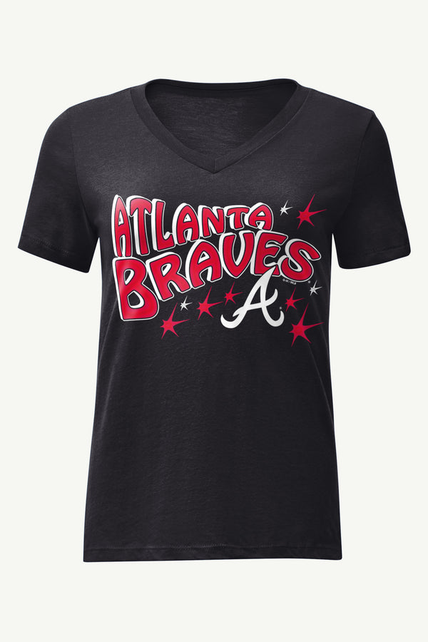 starter WOMENS ATLANTA BRAVES FIREWORKS V NECK T SHIRT