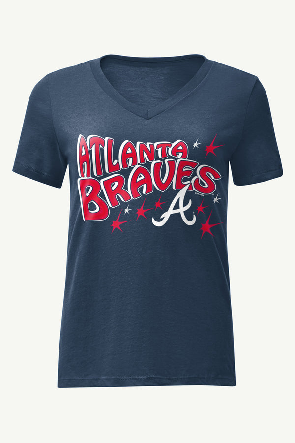 starter WOMENS ATLANTA BRAVES FIREWORKS V NECK T SHIRT