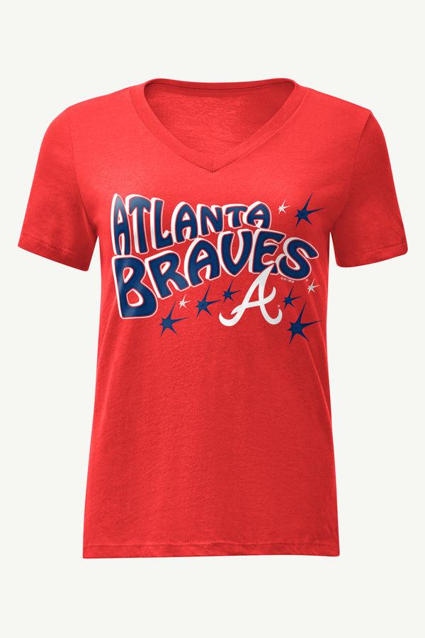 starter WOMENS ATLANTA BRAVES FIREWORKS V NECK T SHIRT