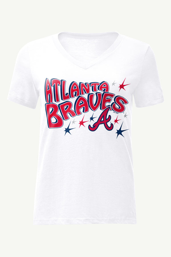 starter WOMENS ATLANTA BRAVES FIREWORKS V NECK T SHIRT