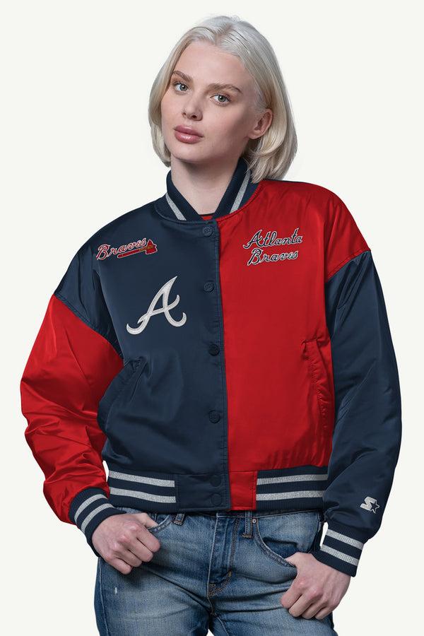 starter WOMENS ATLANTA BRAVES OFFSIDE SATIN VARSITY JACKET