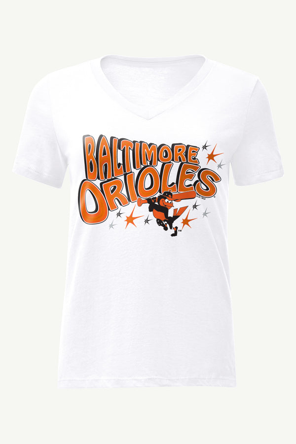 starter WOMENS BALTIMORE ORIOLES FIREWORKS V NECK T SHIRT