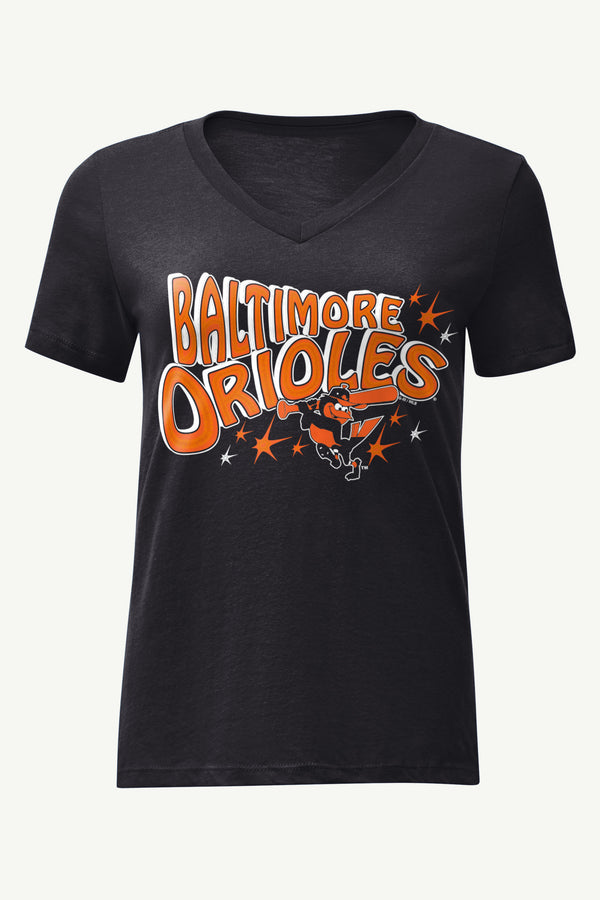 starter WOMENS BALTIMORE ORIOLES FIREWORKS V NECK T SHIRT