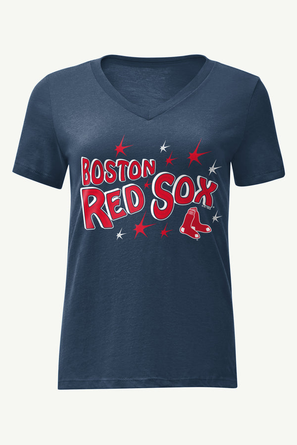 starter WOMENS BOSTON RED SOX FIREWORKS V NECK T SHIRT