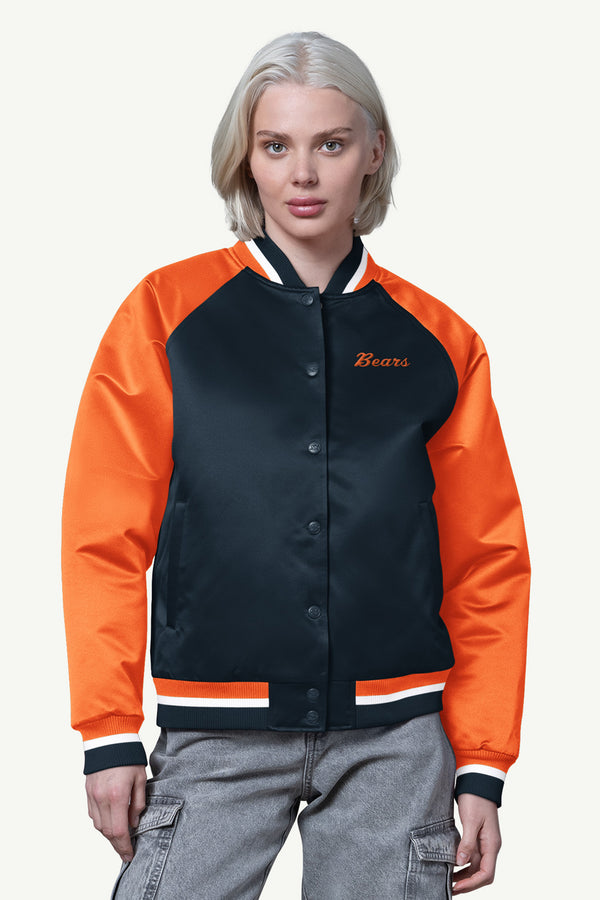 starter WOMENS CHICAGO BEARS FINAL SCORE SATIN VARSITY JACKET