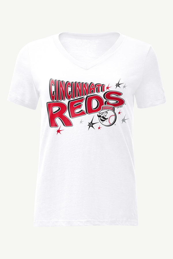 starter WOMENS CINCINNATI REDS FIREWORKS V NECK T SHIRT