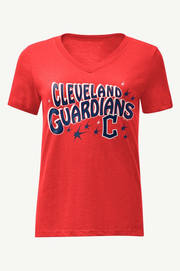 starter WOMENS CLEVELAND GUARDIANS FIREWORKS V NECK T SHIRT