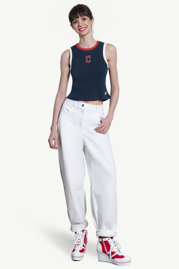 Starter WOMENS CLEVELAND GUARDIANS PLAY THE BALL CROP TANK