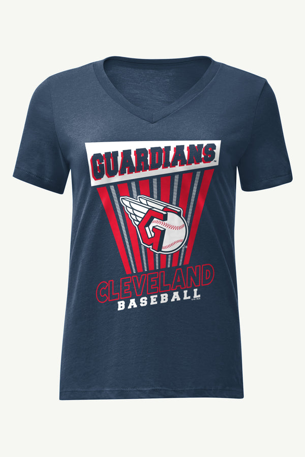 starter WOMENS CLEVELAND GUARDIANS POSTER PRINT V NECK T SHIRT