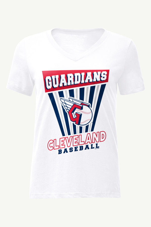 starter WOMENS CLEVELAND GUARDIANS POSTER PRINT V NECK T SHIRT