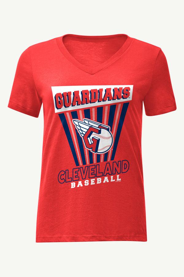starter WOMENS CLEVELAND GUARDIANS POSTER PRINT V NECK T SHIRT