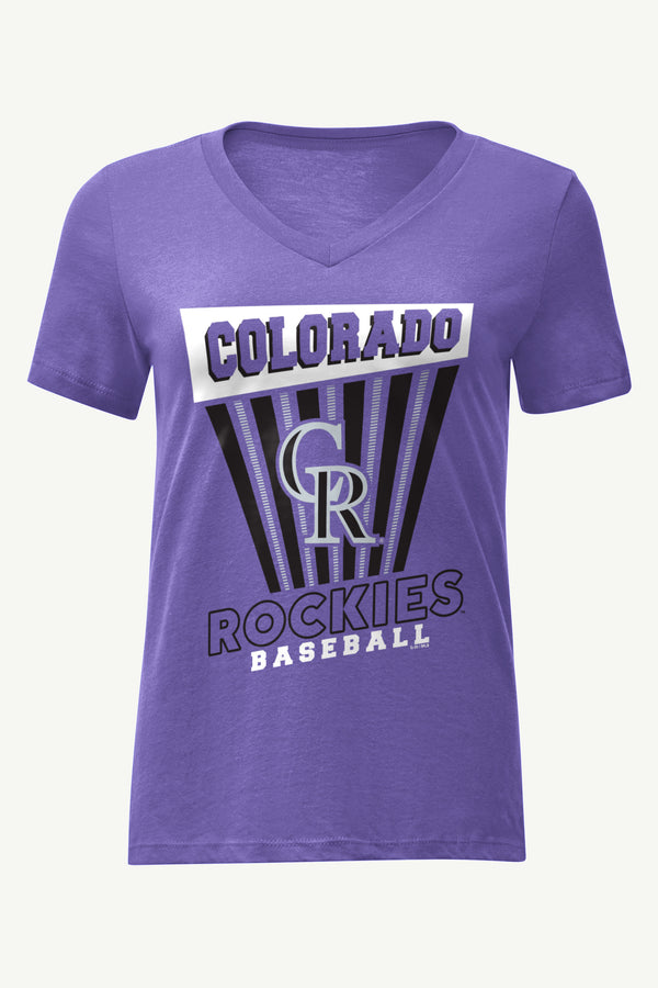 starter WOMENS COLORADO ROCKIES POSTER PRINT V NECK T SHIRT