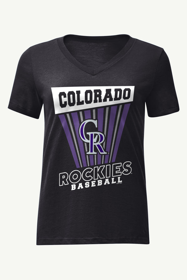 starter WOMENS COLORADO ROCKIES POSTER PRINT V NECK T SHIRT