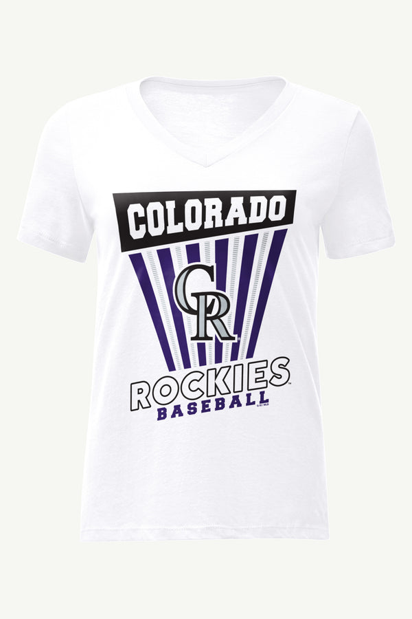 starter WOMENS COLORADO ROCKIES POSTER PRINT V NECK T SHIRT