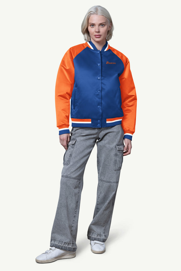 Starter WOMENS DENVER BRONCOS FINAL SCORE SATIN VARSITY JACKET