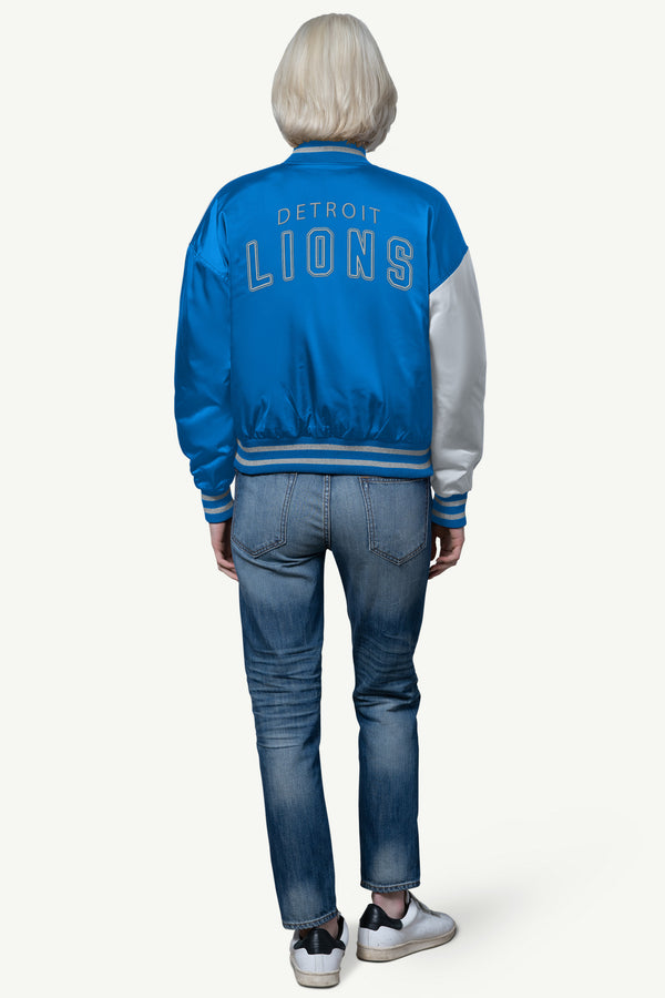 Starter WOMENS DETROIT LIONS OFFSIDE SATIN VARSITY JACKET