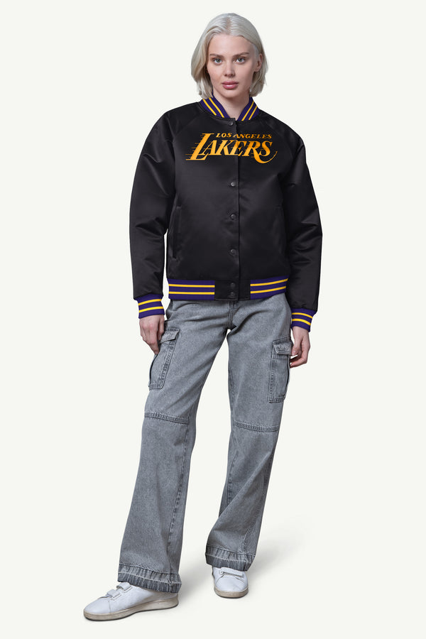 Starter WOMENS LA LAKERS FINAL SCORE SATIN VARSITY JACKET
