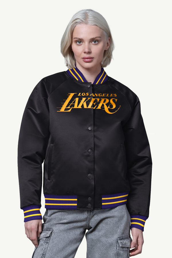 starter WOMENS LA LAKERS FINAL SCORE SATIN VARSITY JACKET