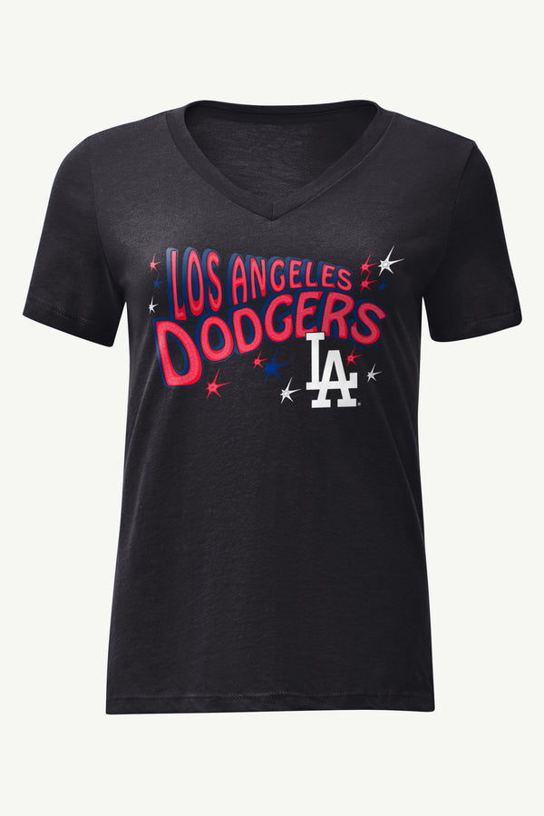 starter WOMENS LOS ANGELES DODGERS FIREWORKS V NECK T SHIRT