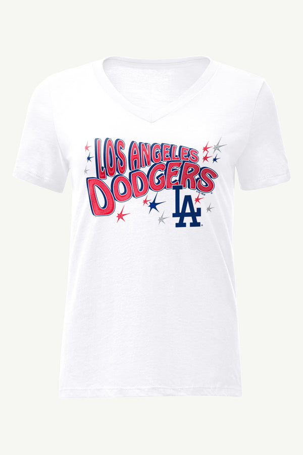 starter WOMENS LOS ANGELES DODGERS FIREWORKS V NECK T SHIRT