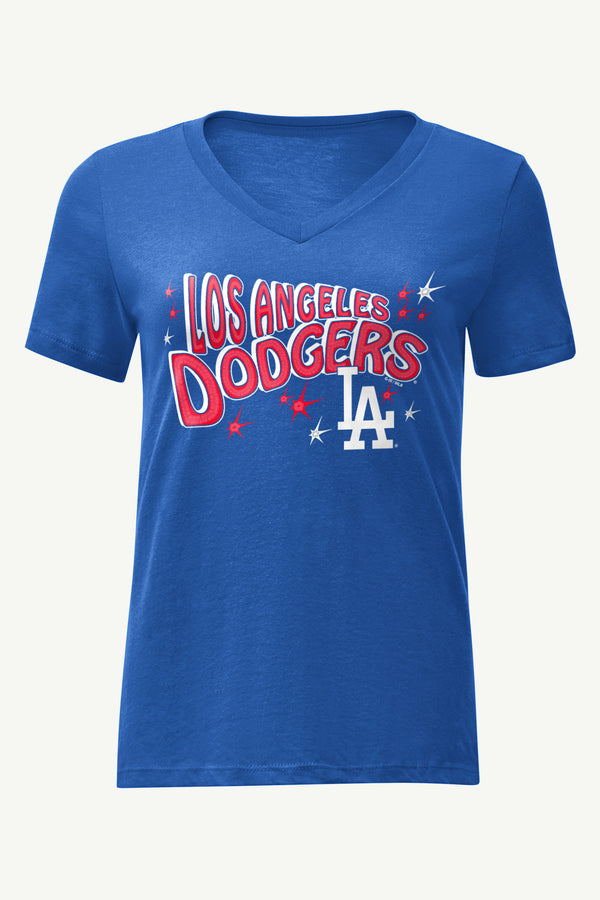 starter WOMENS LOS ANGELES DODGERS FIREWORKS V NECK T SHIRT