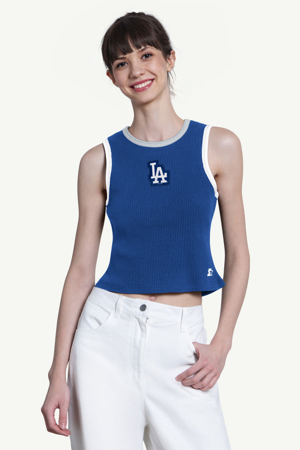 starter WOMENS LOS ANGELES DODGERS PLAY THE BALL CROP TANK