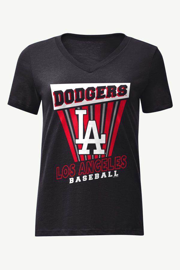 starter WOMENS LOS ANGELES DODGERS POSTER PRINT V NECK T SHIRT