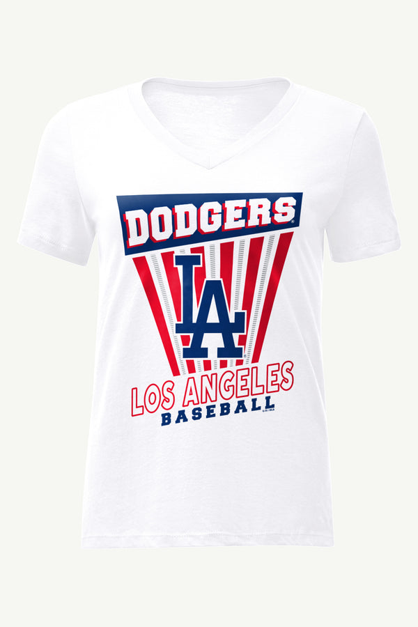 starter WOMENS LOS ANGELES DODGERS POSTER PRINT V NECK T SHIRT