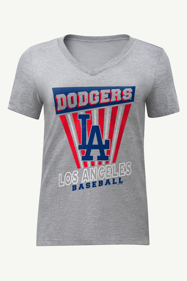 starter WOMENS LOS ANGELES DODGERS POSTER PRINT V NECK T SHIRT