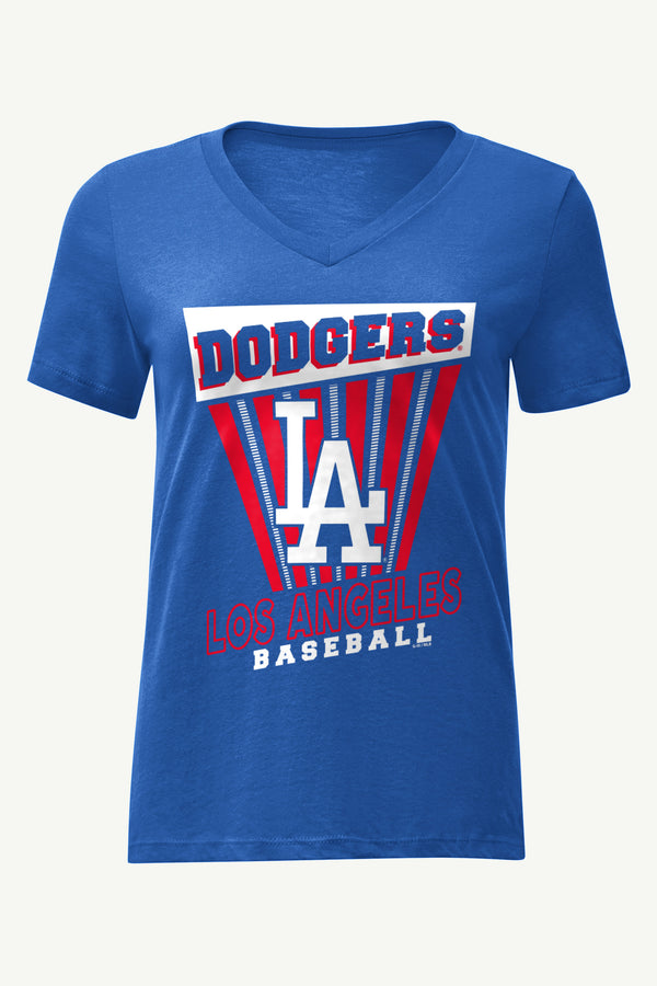 starter WOMENS LOS ANGELES DODGERS POSTER PRINT V NECK T SHIRT
