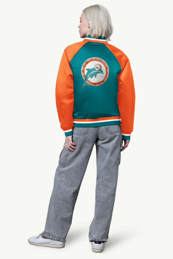 Starter WOMENS MIAMI DOLPHINS FINAL SCORE SATIN VARSITY JACKET