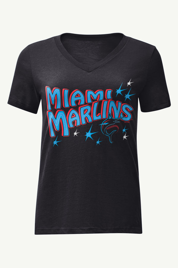 starter WOMENS MIAMI MARLINS FIREWORK FIREWORKS V NECK T SHIRT