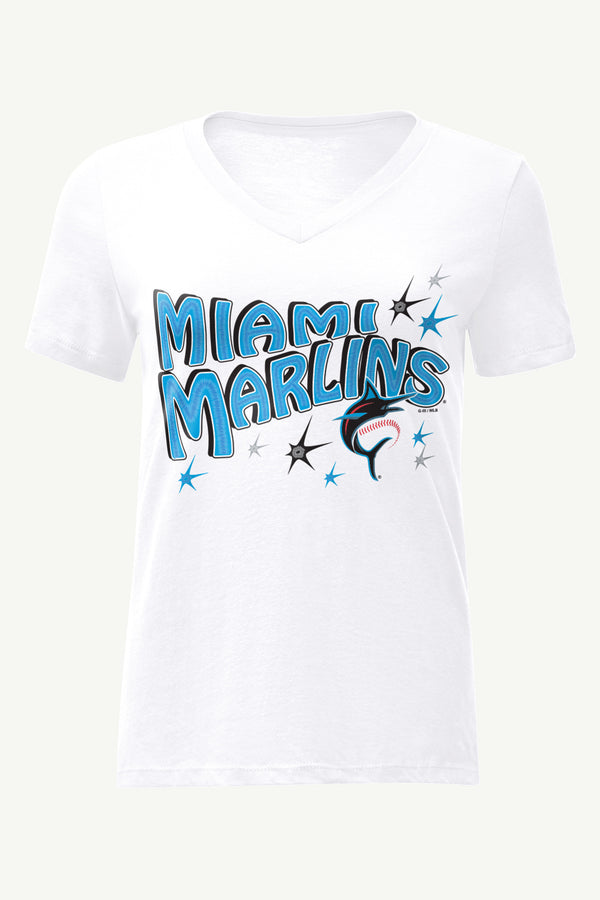 starter WOMENS MIAMI MARLINS FIREWORKS V NECK T SHIRT