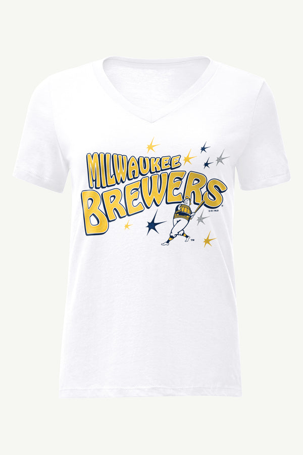 starter WOMENS MILWAUKEE BREWERS FIREWORKS V NECK T SHIRT