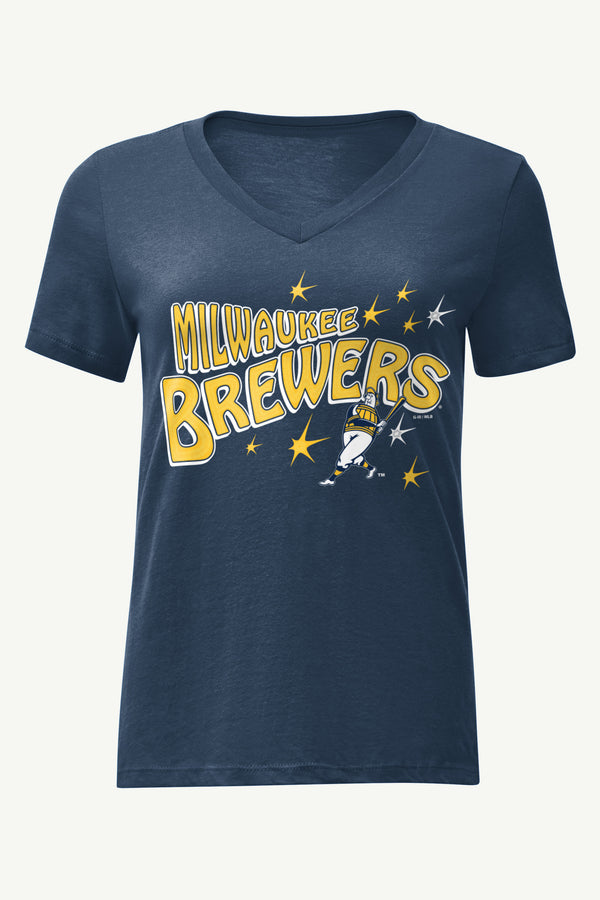 starter WOMENS MILWAUKEE BREWERS FIREWORKS V NECK T SHIRT